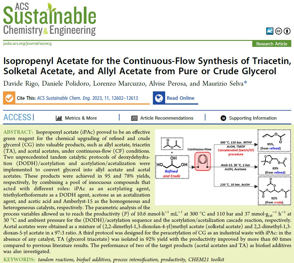dnlepldo's tweet photo. #14
Isopropenyl Acetate for the Continuous-Flow Synthesis of Triacetin, Solketal Acetate, and Allyl Acetate from Pure or Crude Glycerol

Have a look!
https://t.co/kHaIR8gdV7
@ACSSustainable https://t.co/Lctm9YTNwr