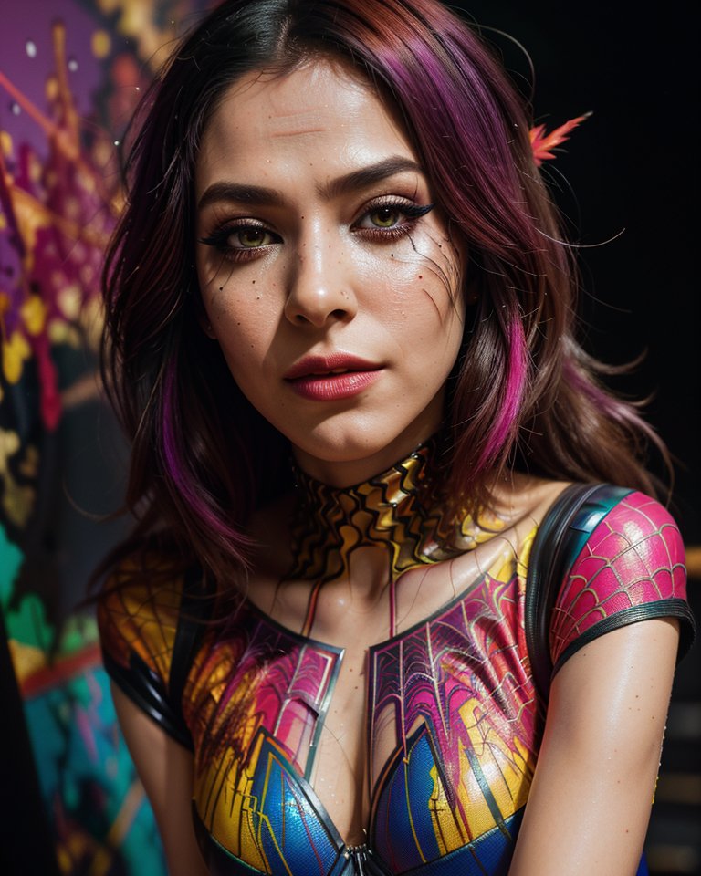 AIPicsStudio's tweet photo. As the vibrant colors splashed across her, the woman transformed into a living work of art ❤️💜

#AIArtwork #AI #aiartcommunity #aigirls #photography #AIphotograph #aigirls #brunette #teen #stablediffusion #fitgirl #beautifulgirl #beautiful #cosplay #elegant #bodypainting https://t.co/A7xQnmQXwV