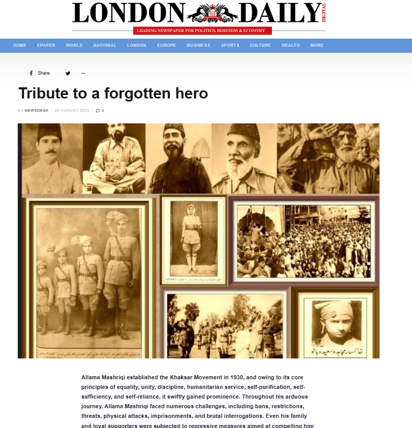 Tribute to a forgotten #hero - Allama Mashriqi
londondailydigital.com/2023/08/28/tri…

#AllamaMashriqi #NasimYousaf #partitionofindia #Partition #FREEDOMFIGHTERS #freedom #independence2023 #Independence1947 #Jinnah #Gandhi #Britishrulers