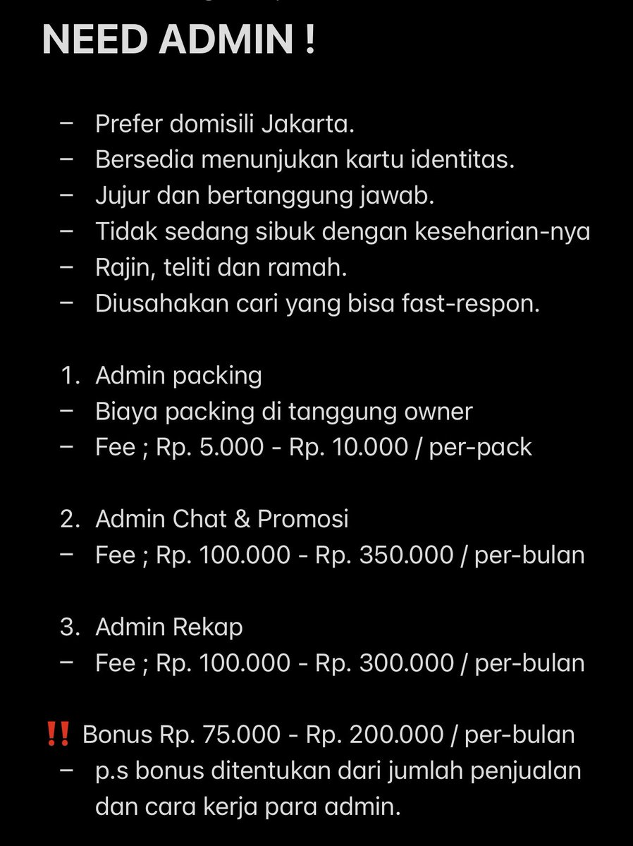 elshoppu's tweet photo. Need admin packing , chat, promosi dan rekap !
Akan ada seleksi π di cari yang benar benar serius ya , thank you !
#needadmin #zonauang #zonajajan #zonabu #zonaba https://t.co/hc4EjcsAxS