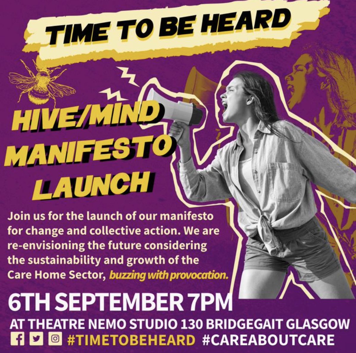 AlyMcKechnie's tweet photo. Getting excited not long now! If you are interested in hearing more about HIVEMIND - come along to our manifesto launch. We are sharing some of our thoughts about how we envision the future of Social Care! #feelingthebuzz #buzzing #SharingIsCaring #careaboutcare #timetobeheard https://t.co/GGUODGIiMN