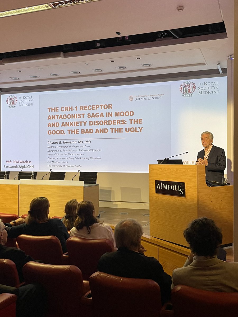 Charles Nemeroff <a href="/DellMedSchool/">Dell Medical School</a> presents in his keynote lecture the history of CRF and HPA axis research at #ispne2023 <a href="/ISPNE/">ISPNE</a> <a href="/RoySocMed/">The Royal Society of Medicine</a> #London