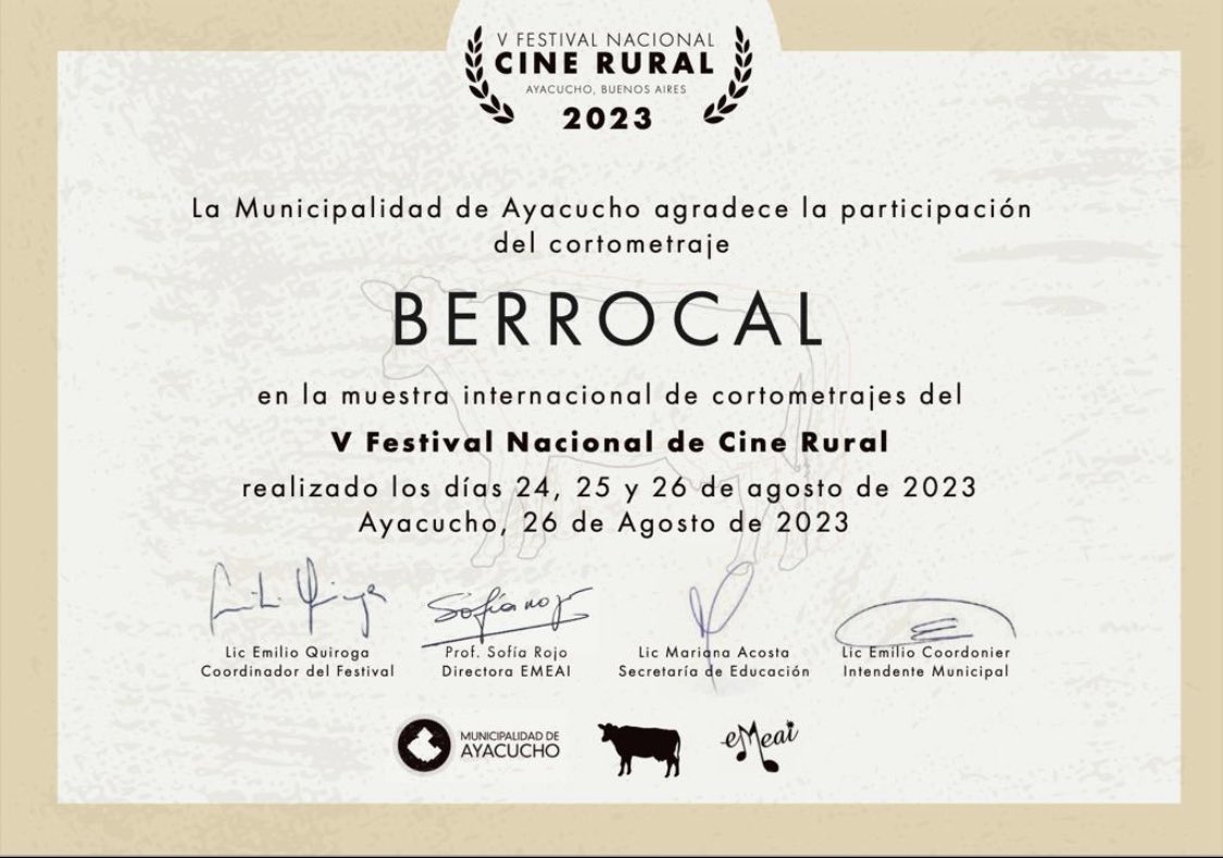 El cortometraje “Berrocal”, dirigido por Manuel Correa y producido por #RebelliousWords, ya ha conseguido tres selecciones oficiales en festivales internacionales: la Muestra Castillo de Jaraba, el Festival de Cine Rural de Ayacucho y el Paraná Internacional Film Festival.