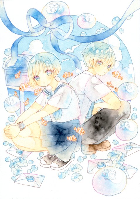 「この夏をそっと結んで」#illustration #透明水彩 #暁の海と北極星 