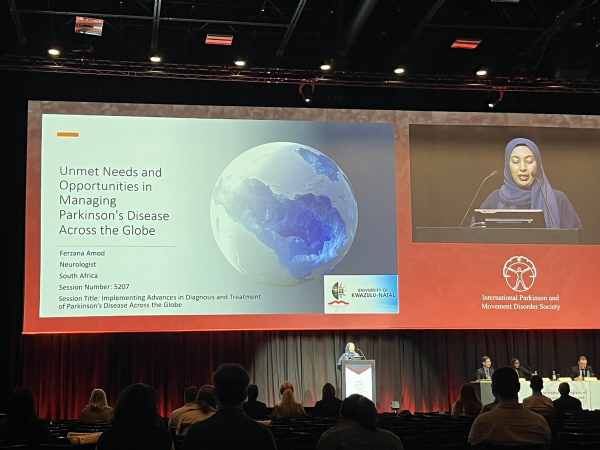 Fantastic to hear from two of our co-investigators Lara and Ferzana at @movedisorder #MDSCongress this morning about the global situation of Parkinson’s 🌍 we look forward to presenting some of our initials findings from Africa at MDS 2024 🙏🏼