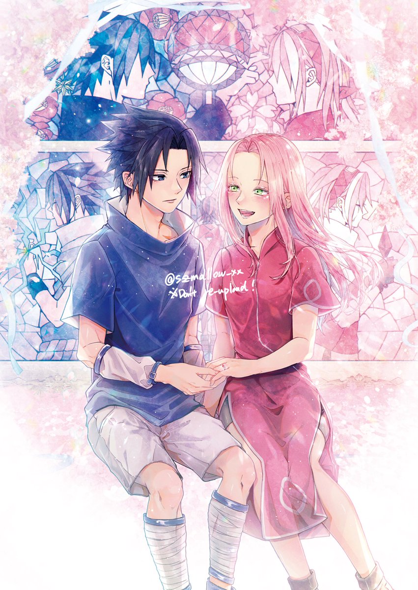 春野サクラ ,うちはサスケ 「サスサクプチオンリー"with U forever"に寄稿させて頂いたイラストで」|すずのイラスト