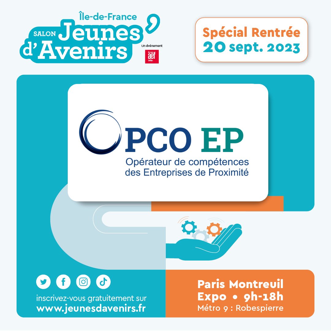 OPCO_EP's tweet image. 🤝 #JeunesdAvenir | Favoriser l&apos;échange entre jeunes et entreprises, c’est notre mission lors du salon @JeunesdAvenirs à Montreuil.

🚀 Fiers de promouvoir l’alternance et de soutenir jeunes, entreprises et CFA lors de cet événement spécial rentrée.

🗓️ 20 septembre, de 9h à 18h