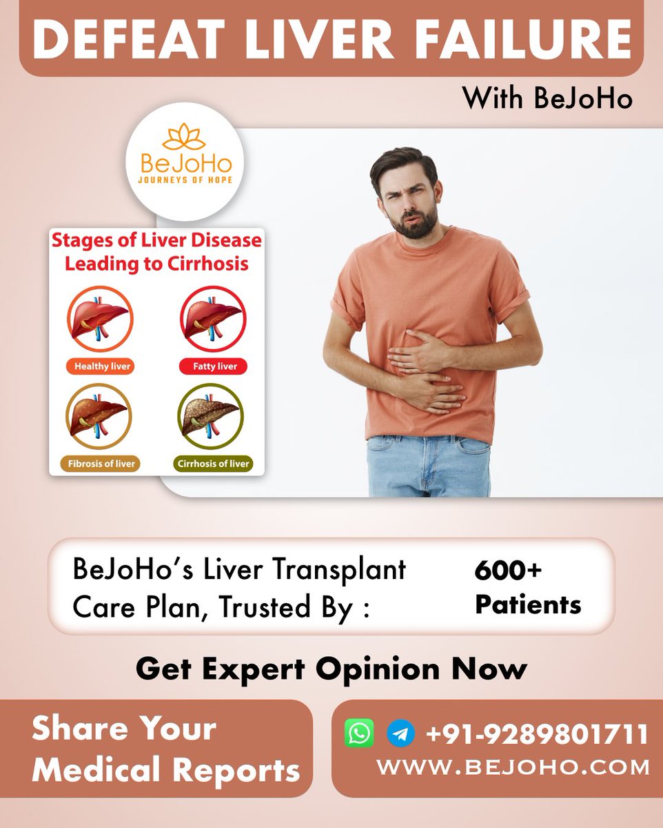 Defeat liver failure with BeJoHo’s Liver Transplant Care Plan. 
For FREE Opinion: share your reports on +91 92 898 01 711 or write to us : bejohowithus@gmail.com
#bejohocare #liverfailure #livercare #livercirrhosis #livertransplant #livertreatment #livertreatmentinindia