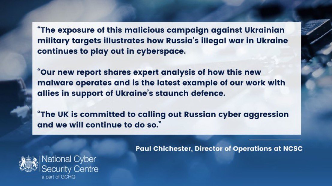 Supporting Ukraine continues to be our priority and so really pleased we’re sharing our latest malware report today that provides further details on GRU malware. ncsc.gov.uk/news/uk-allies…