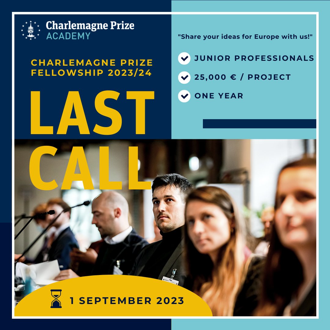 ⏳ Last chance: Apply by tomorrow (11:59 p.m.) for our 2023/24 Charlemagne Prize Fellowship programme! charlemagneprizeacademy.com/en/fellowship-…
