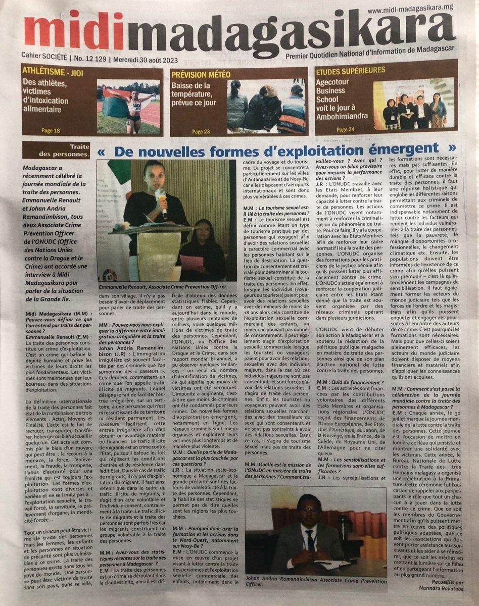 UNODCEastAfrica's tweet photo. In the fight against human trafficking, knowledge is power!

@UNODC Madagascar 🇲🇬  is working closely with the media to empower the public through information sharing, because creating safer communities requires a whole of society approach. #EndHumanTrafficking https://t.co/PYNLPWdl0x