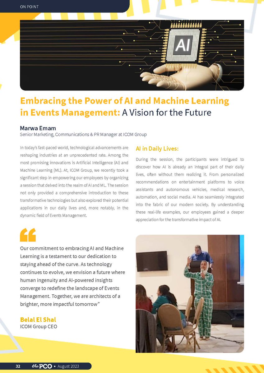 group_icom's tweet photo. Empowering ICOM: Our Latest Blog Unveils the Impact of AI & Machine Learning in Events Management!
Dive into the details in our coverage featured in the @IAPCO flagship publication, PCO Edition (August 2023).
#SilverJubilee #eventprofs #weareICOM #Lead_by_Example #AIEmpowered https://t.co/xnaLUSpKxj