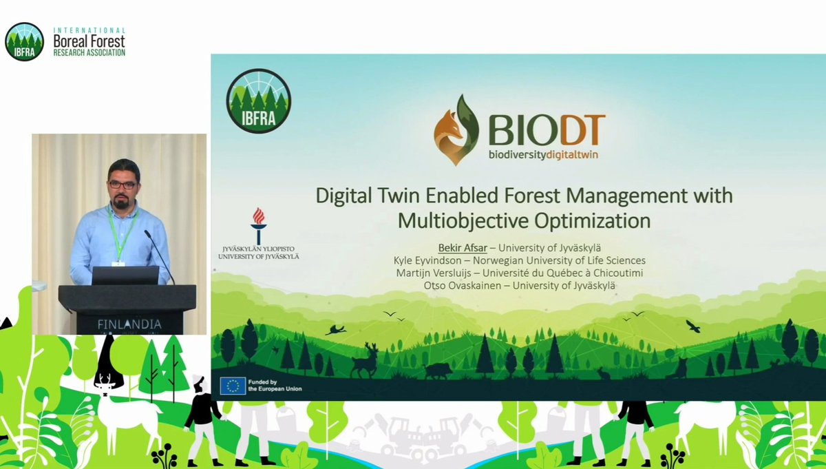 The IBFRA (<a href="/BorealForest/">IBFRA</a>) conference is going extremely well. Many thanks to @LukeFinlandInt. I presented prototype forest digital twin of <a href="/BiodiversityDT/">BioDT</a>. Video recording of my talk: event.prospectumlive.com/ibfra-2023-mon… (My talk is the first one in the video).
Here are some photos as well: