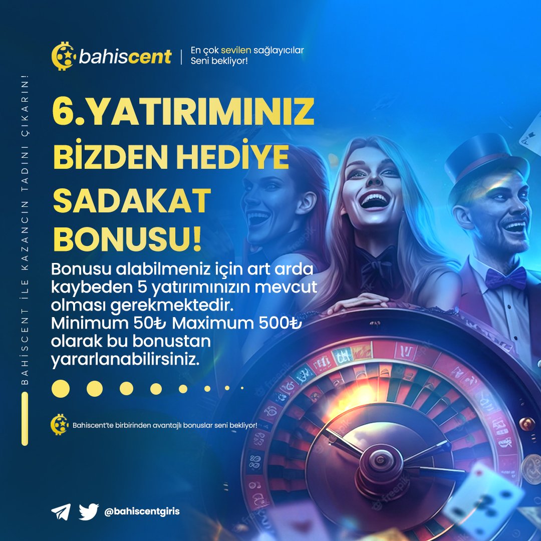 ⚡️⚡️BahisCent'te kaybetmek zor. 5 kere üst üste kayıp yaşaman durumunda 6. yatırımın bizden hediye!!🎁🎁

Güncel Giriş💻📲 t2m.io/cent 

#bahis #denemebonusu #casino #freespin #bonus #slot #freebet #bahiscent #spor #maxwin #günceladres