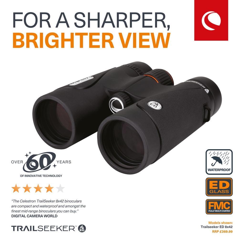 For a SHARPER, BRIGHTER view.⁠
⁠
“The Celestron TrailSeeker 8x42 binoculars are compact and waterproof and amongst the finest mid-range binoculars you can buy.” Digital Camera World @digitalcameramag