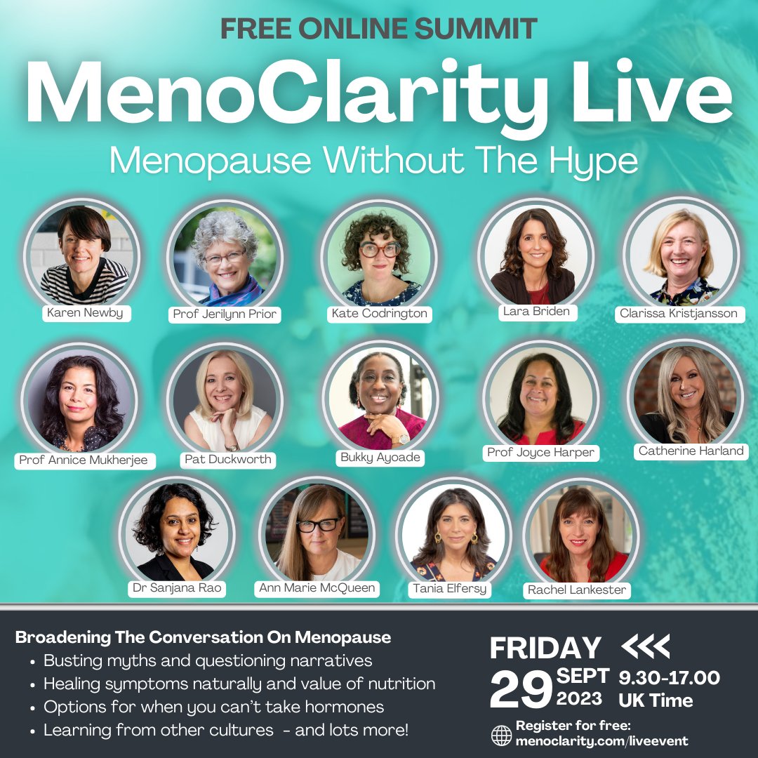 MenoClarity's tweet photo. We're very excited! Our first live online event, completely free, no offer at the end of it. We're doing this in service to women who we believe need clearer, more comprehensive info, less hype and a lot less fear when it comes to #menopause Register here: https://t.co/ZKG65hdLyE https://t.co/6lcIl408ld