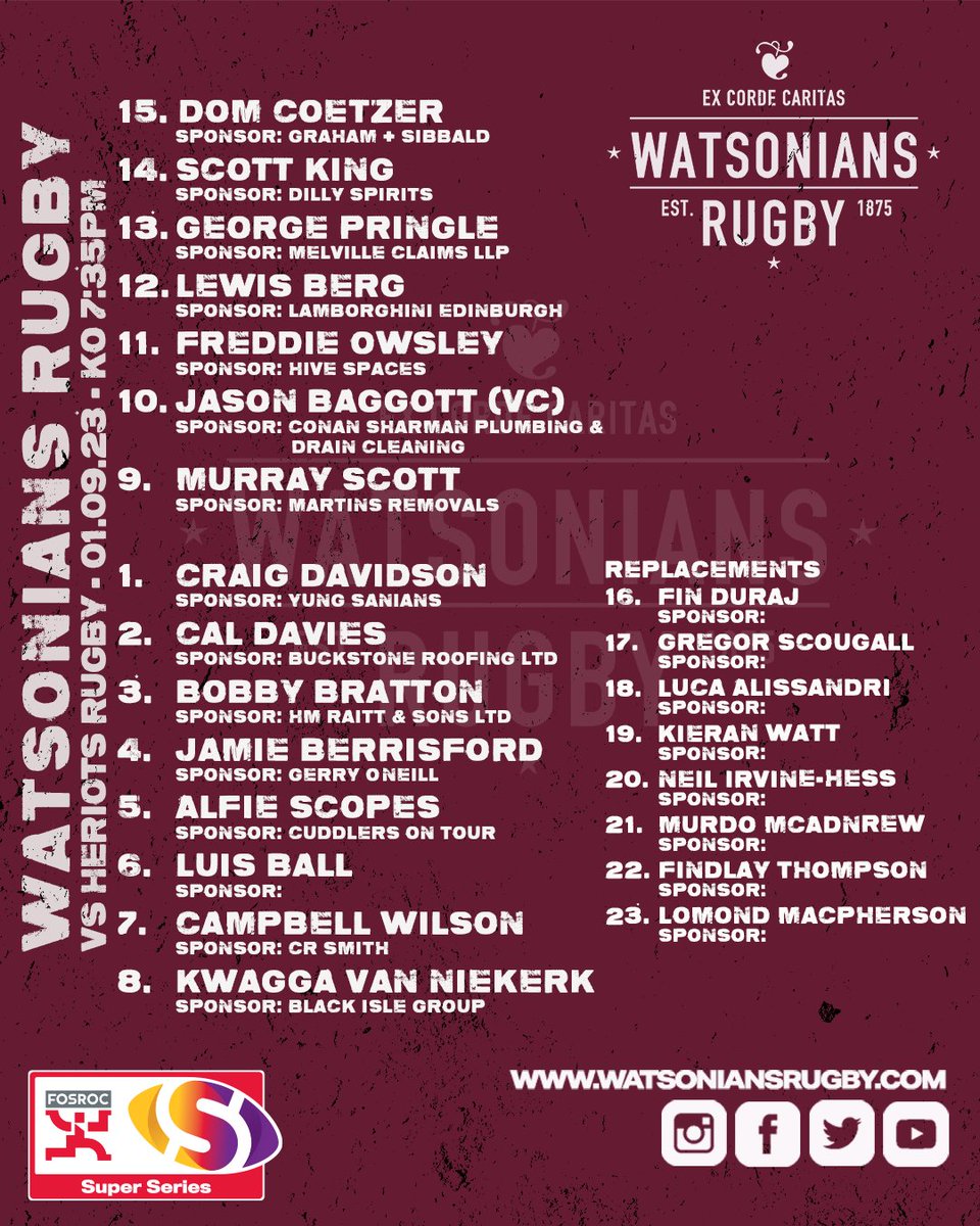 WATSONIANFC's tweet image. Friday Night Lights!

Watsonians Rugby vs Heriot's Rugby

Here's the team taking the field tomorrow.

🎟️🎟️ bit.ly/3P0kVBo

#Watsonians #EdinburghRugby #BigWeekend