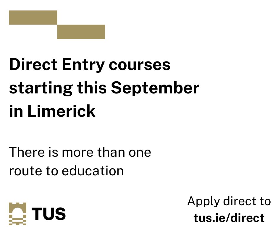TUS_ie's tweet image. Check out the direct entry courses available for September 2023 on our Limerick campuses 👉 ow.ly/j1KX50PEuYW

#WeAreTUS #DirectEntry