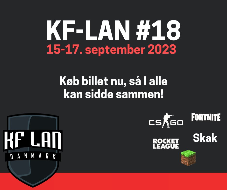 kf-lan.net
Det er ved at være sidste chance, hvis du skal deltage i KF-LAN #18.
Ses vi?