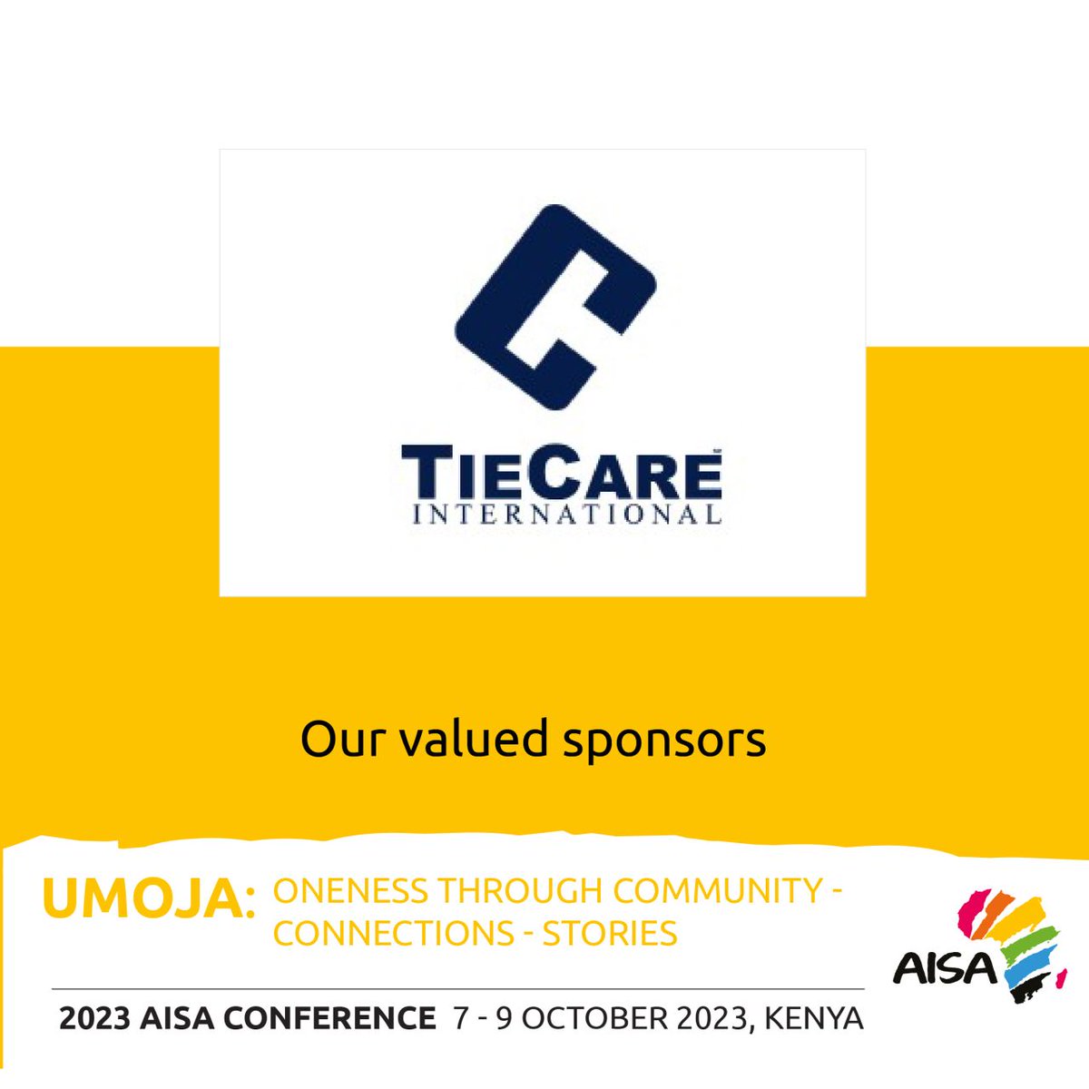 AISA would like to thank TieCare for sponsoring the Pre-Conference Counsellors Institute at the 2023 AISA Conference. Your support is valued and appreciated. Click here to learn more: ow.ly/YQ9H50Pp2sw #aisa #conference #umoja #sponsorship #seeyouthere