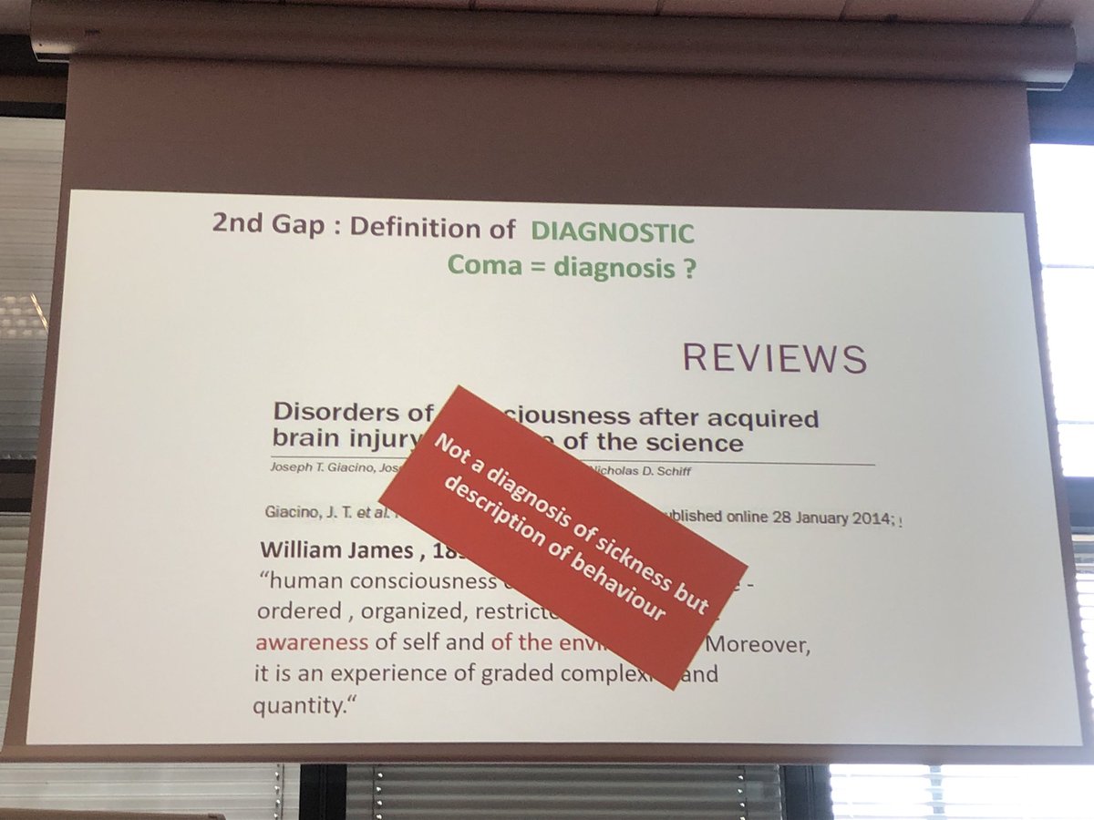 LeonardiMatilde's tweet photo. ‘#COMA is not a diagnosis of a sickness but the description of a behavior’ , Karen Diserens one of the world leaders on disorders of consciousness and #EAN Coma scientific panel member at the DOC symposium of the #EFNR @CongressEfnr https://t.co/1T5ay0tLnV
