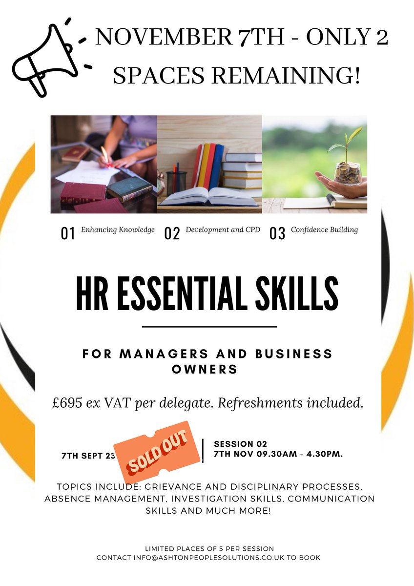 Always a great response to our HR Essential Skills Training - suitable for managers and business owners! 
We now only have 2 spaces left on our courses through to the end of the year! 
Please get in touch to reserve yours 
#northwales #hr #hrconsultancy #hrskills #flintshire
