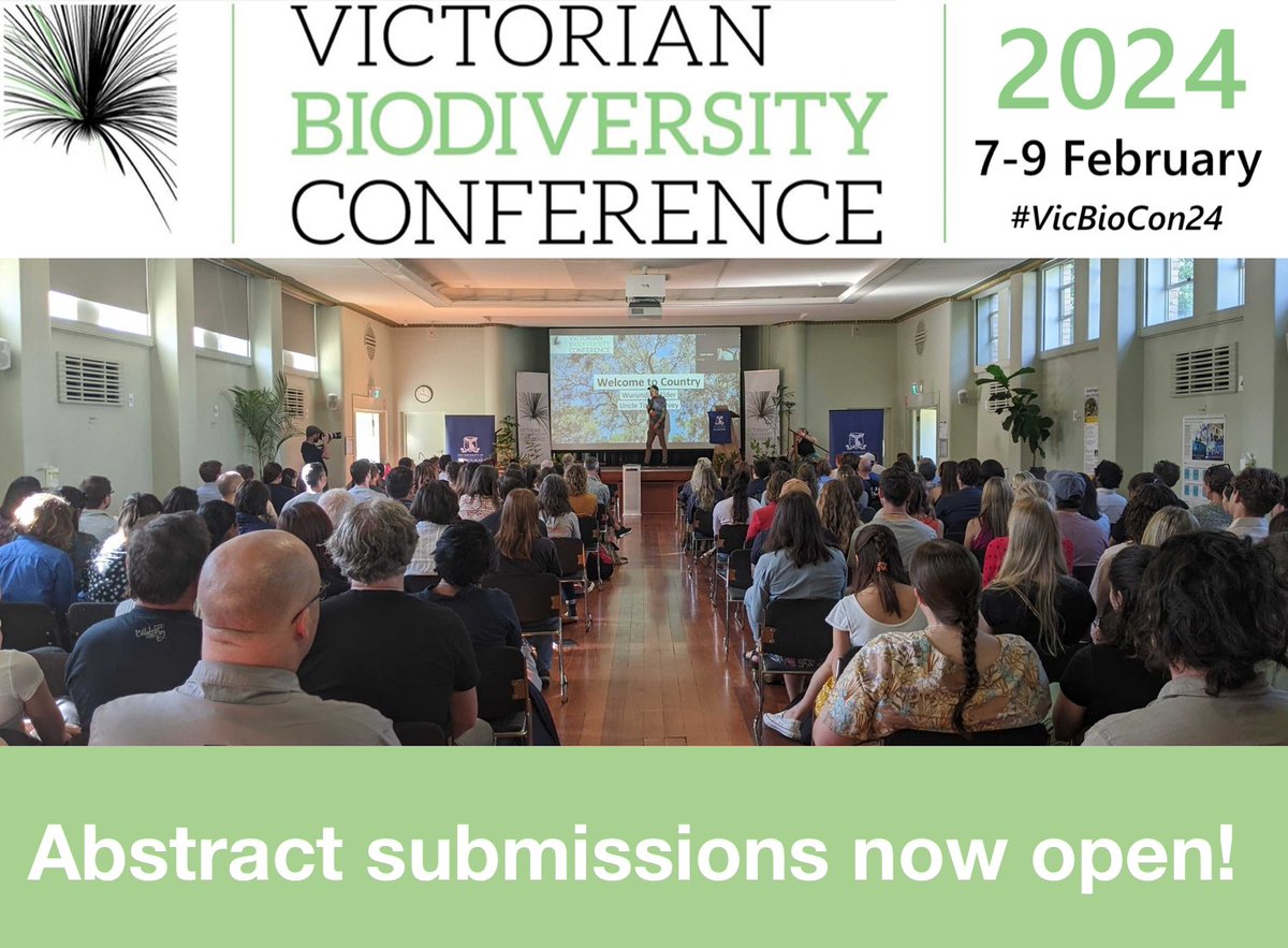 VicBioCon's tweet photo. Abstract submissions for #VicBioCon24 are NOW OPEN! 🥳 We invite submissions from postgrads (Honours, Masters and PhD), early career researchers, environmental consultants &amp; industry professionals working on Victorian biodiversity. To submit yours, head to https://t.co/p7ZDR74jXI https://t.co/G7ckDomd1l