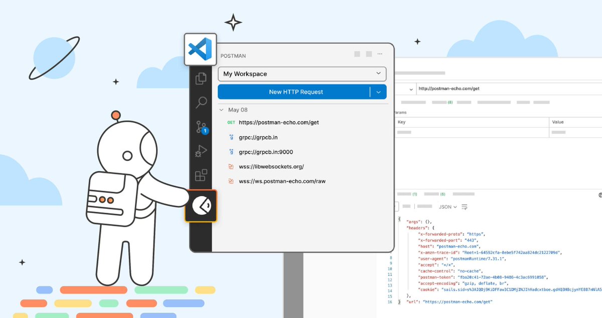ChrisStaud's tweet photo. It’s now possible to build and test your APIs without ever needing to leave your code editor!

Postman just released a VS Code extension that integrates API building and testing right into your code editor.

Check it out: https://t.co/UklxlEGdRM https://t.co/O1H7VepZX4