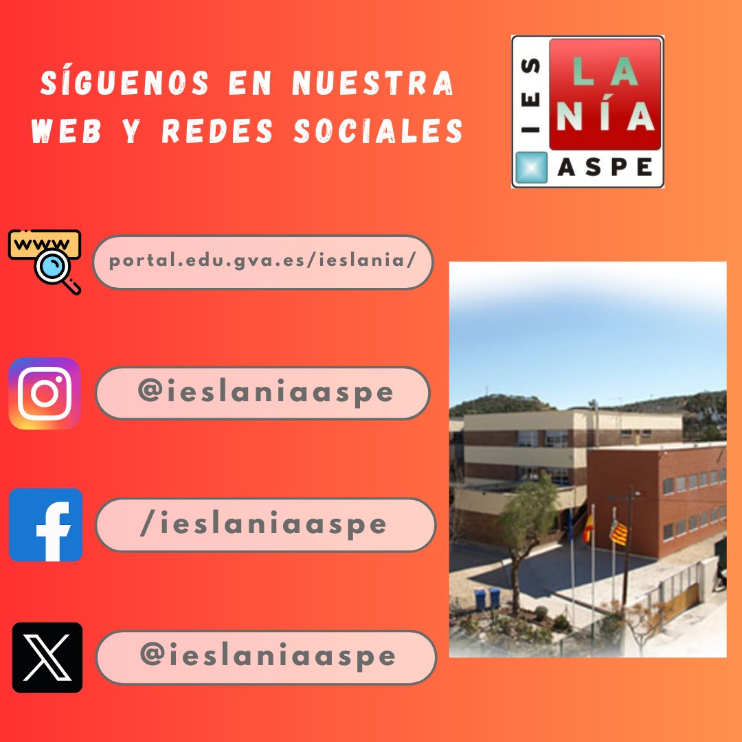 Mañana volvemos al trabajo con las pilas recargadas 💪🏽 y vamos a ponernos a perfilar los últimos detalles del curso 23-24 que comienza el próximo lunes 11 de septiembre.
Estate informado de las noticias y novedades del <a href="/ieslaniaaspe/">IES La Nía</a> en nuestra web y redes sociales.