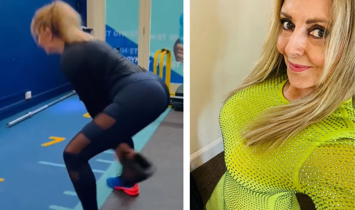 Daily Express on X: Carol Vorderman flaunts curves in see-through leggings  as she 'grunts and sweats' at gym    / X