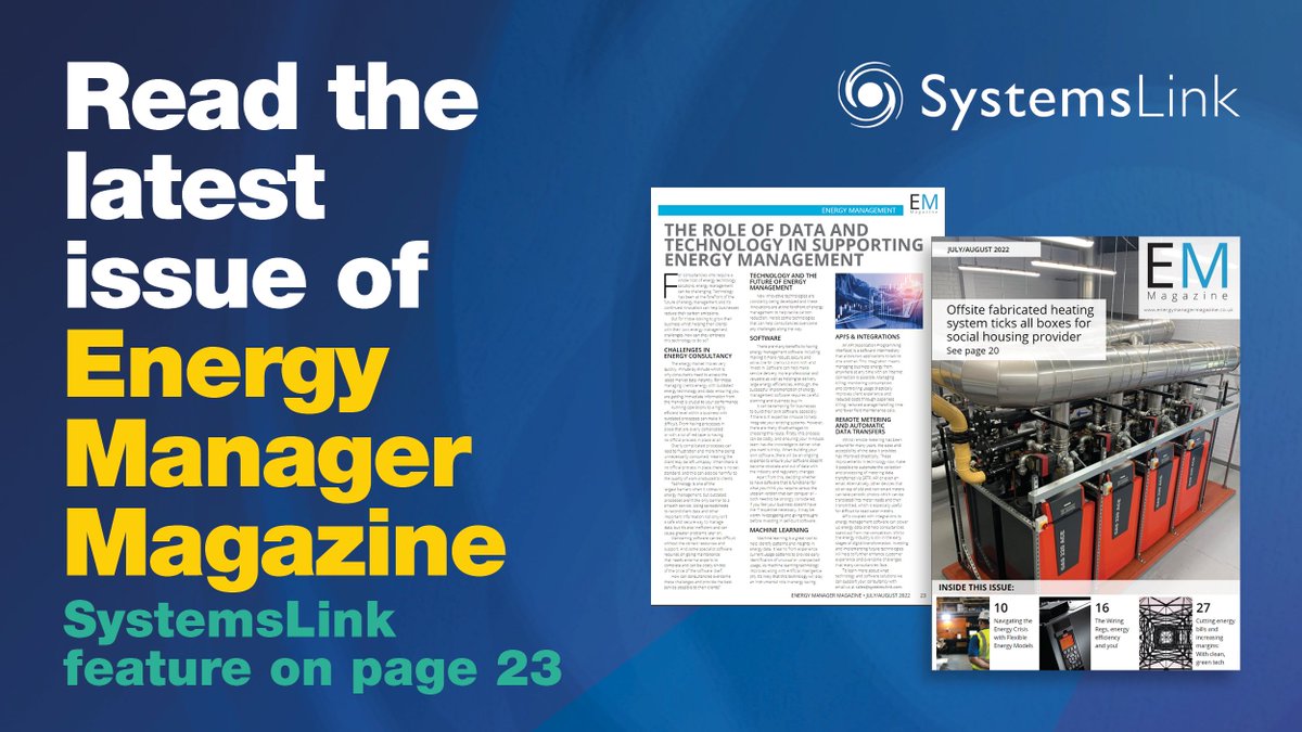 SystemsLink (@systems_link) on Twitter photo Have you picked up your latest copy of the July / August issue of <a href="/PSEnergyManager/">Energy Manager Magazine</a> 🗞️?
Click the link below and head to pg 23 to read all about "The Role of Data & Technology in Supporting Energy Management": eu1.hubs.ly/H059cP-0
#EnergyManagement #EnergySoftware #Editorial Have you picked up your latest copy of the July / August issue of <a href="/PSEnergyManager/">Energy Manager Magazine</a> 🗞️?
Click the link below and head to pg 23 to read all about "The Role of Data & Technology in Supporting Energy Management": eu1.hubs.ly/H059cP-0
#EnergyManagement #EnergySoftware #Editorial