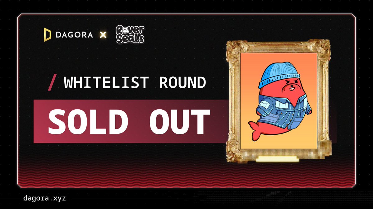 ⚡️The Whitelist Round for <a href="/RoverSeals/">Rover Seals | SOLD OUT 🦭</a> has sold out. Rover Seals, assemble 👇   

The next round for Amphora Holders is coming soon 🦭
dagora.xyz/launchpad/rove…