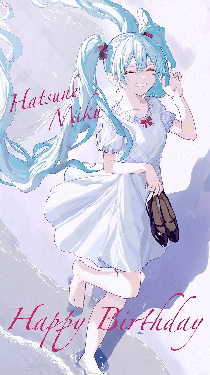 hatsune miku 1girl dress solo long hair white dress twintails holding  illustration images