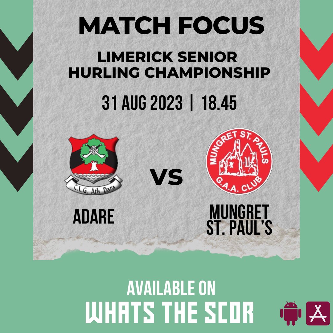 WhatstheScor's tweet photo. Our 'Match Focus' game tonight takes place in County @LimerickCLG for the Senior Hurling clash between @AdareGAA & @mungretgaa at 18.45
Follow the game live on the @WhatstheScor App 📲
#limerickgaa #matchfocus #adaregaa #mungretgaa #GAA #club #clubchampionship #hurling https://t.co/b9TTPShr31