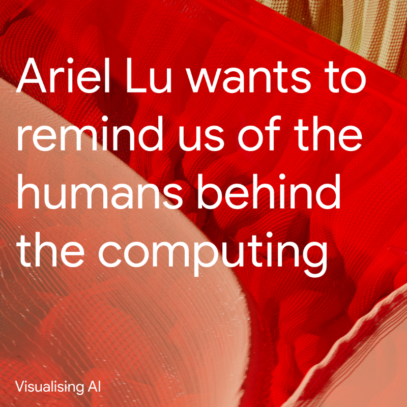 GoogleDeepMind's tweet photo. “I hope to shed some light on the fact that AI is human centred, in multiple complex layers.” 💡

For #VisualisingAI, artist Ariel Lu aimed to illustrate the concept of ethics in AI by showing how humans are involved in training models. ⬇️