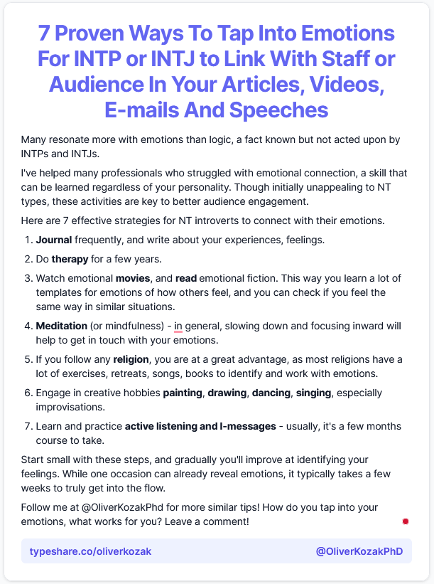 7 Proven Ways To Tap Into Emotions For INTP or INTJ to Link With Staff or  Audience In Your Articles, Videos, E-mails And Speeches