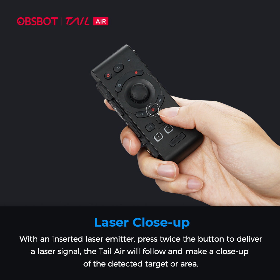 OBSBOT_Official's tweet photo. Introducing #OBSBOT_TailAir's smart remote controller. Wirelessly control your OBSBOT TailAir with ease, even without an app. 
The smart remote controller also features motion PTZ control and laser close-up, making it easy to get the perfect shot every time. 
Want to learn more? Swipe right to uncover 👉  

Only 5 days left for the crowdfunding, stay tuned! https://t.co/beJkxgFroQ  

#OBSBOT #streamingcamera #streamingcam #streamcam #streamers #liveperformance #churchlive #cooklive #contentcreators #crowdfunding