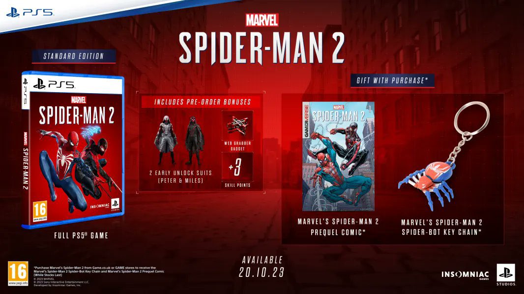 Spider-Man: Updates on X: When you pre-order Marvel's Spider-Man 2 at GAME  (UK retailer), you will receive a Marvel's Spider-Man 2 prequel comic and  the Spider-Bot keychain! #SpiderMan2PS5.  / X