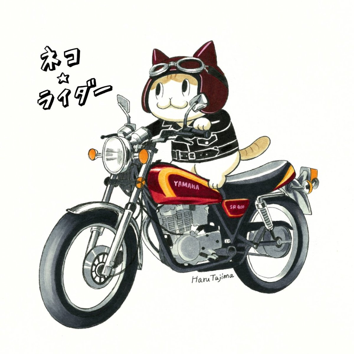 「漫画「ネコ☆ライダー」の新作は明日1日正午にアップする予定です。読んでくれよニャ」|田島ハルのイラスト