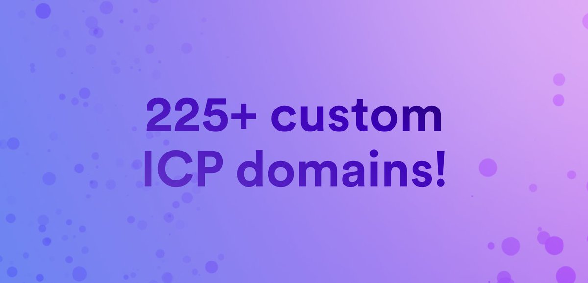 More than 225 custom domains have been registered since this feature went live earlier this year! 🎉 Don't have a one yet? Follow these docs to deploy your canisters with a custom URL 👇 internetcomputer.org/docs/current/d…