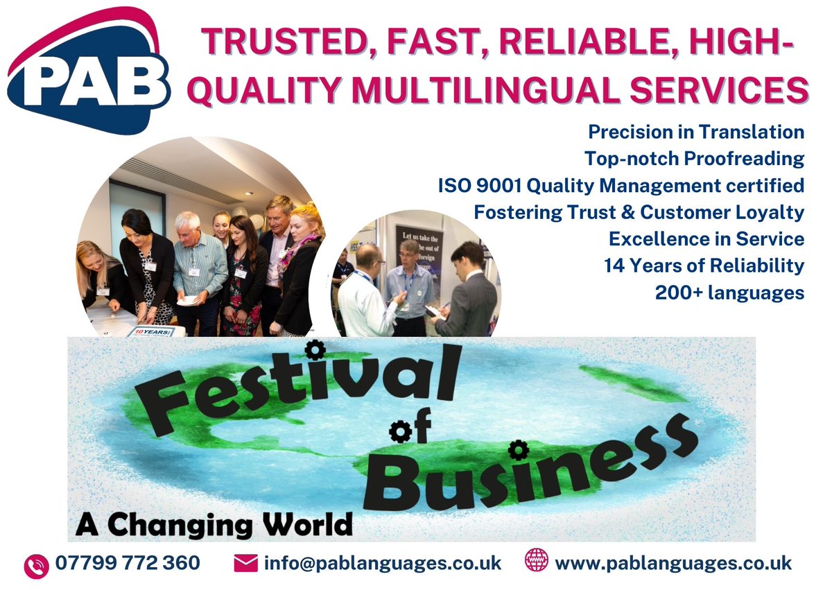 🎉 The PAB Languages Centre team is excited to be heading to the Festival of Business next week in #Chelmsford 

💡 Let's connect at Stand 17 during the Festival of Business and explore solutions together!

@iwonalebiedowic

#EssexBusiness #FoBusiness