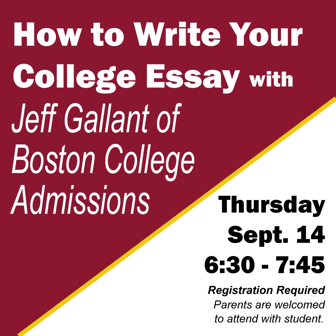 Are you struggling with your college essay?  Join us and Jeff Gallant, Sr Assoc Dir at BC Admissions for this informative session.  This program is open to high school students and their parents. Registration is required. loom.ly/q2kiBKs