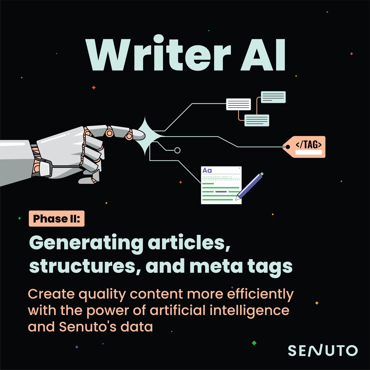 Introducing Senuto's latest feat, an AI article generator  to make our Content Suite complete!

Apart from articles, you'll be able to generate the perfect outlines and SEO-opimized meta tags with just a few clicks 😎

See for yourself: app.senuto.com/content-suite