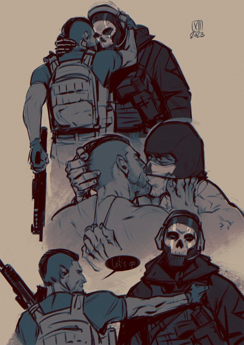 CreatureXIII's tweet photo. my every OTPs mandatory art list: 
✓ touch secretly
✓ leave marks
✓ kiss
• 🅲🅴🅽🆂🅾🆁🅴🅳
• being dorks
• being beaten the fuck up
• sleep safe and sound 
🧼💀
#soapghost https://t.co/dXRwWoQak5