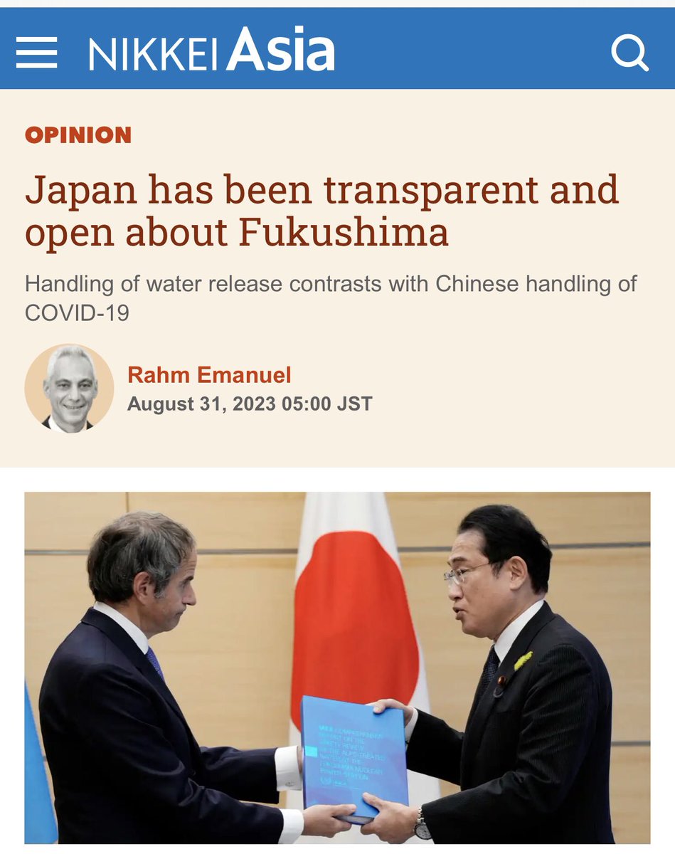 US ambassador to Japan Rahm Emanuel: “There is a stark contrast to be made and lesson to be learned from Japan's meticulous handling of Fukushima's treated water compared with China's approach to public health challenges that have originated in its own backyard, such as avian…