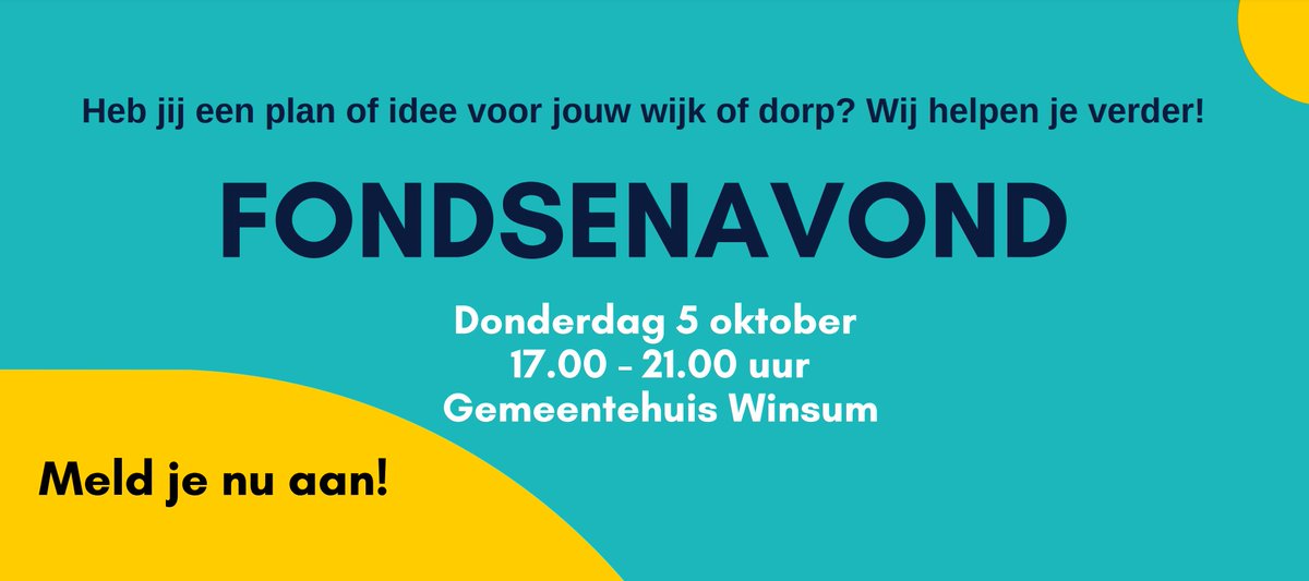 Heb jij een plan of idee voor jouw wijk of dorp? Wij helpen je verder. Op donderdag 5 oktober organiseert
<a href="/HetHogeland/">Gemeente Het Hogeland</a> een fondsenavond in afstemming met het <a href="/NPGroningen/">Nationaal Programma Groningen</a> en <a href="/IdeeenbankG/">Ideeënbank Groningen</a>. Meld je aan 👉 ideeenbankgroningen.nl/actueel/fondse…