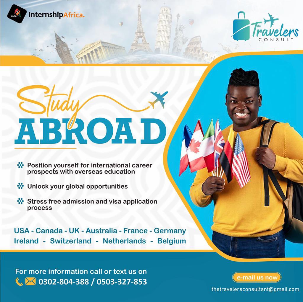 _internshipA's tweet photo. Upgrade your career with our study 📚 abroad service which offers assistance to students with course choice, school selection, country of study, proper preparation and documentation and most importantly visa assistance. We guide you through all. Call ☎��: 030 280 4388/050 332 7853 https://t.co/hLV1aVH3xN