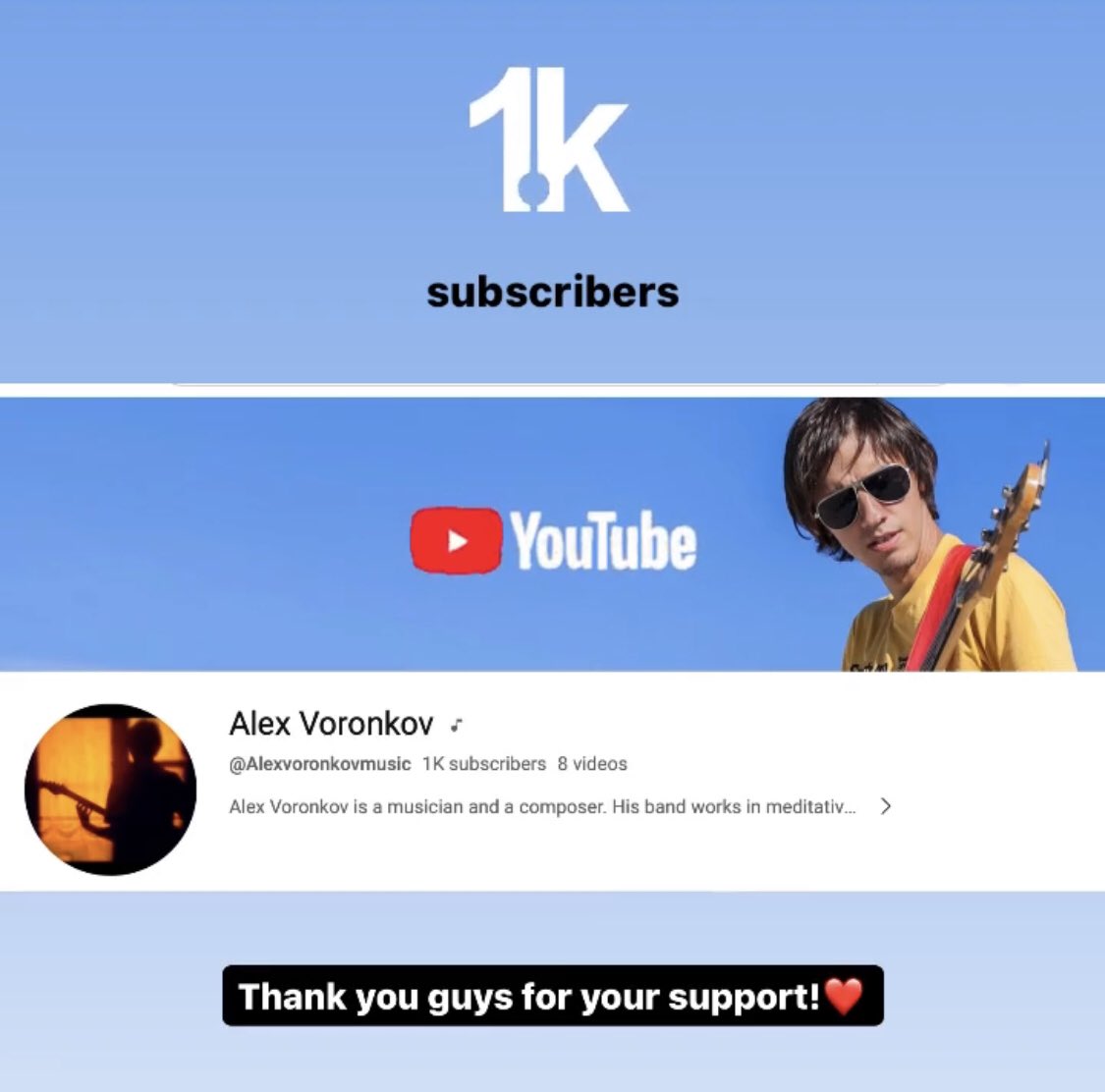 Hi to everyone! I'm very exciting cause it's my first thousand subscribers on YouTube. 🎉 I just want to say thank you so much guys! Your support has been motivating me to keep creating new music! 🫶🏻 youtube.com/c/Alexvoronkov… #alexvoronkov #acidjazz #funk #guitar #bass #bangkok