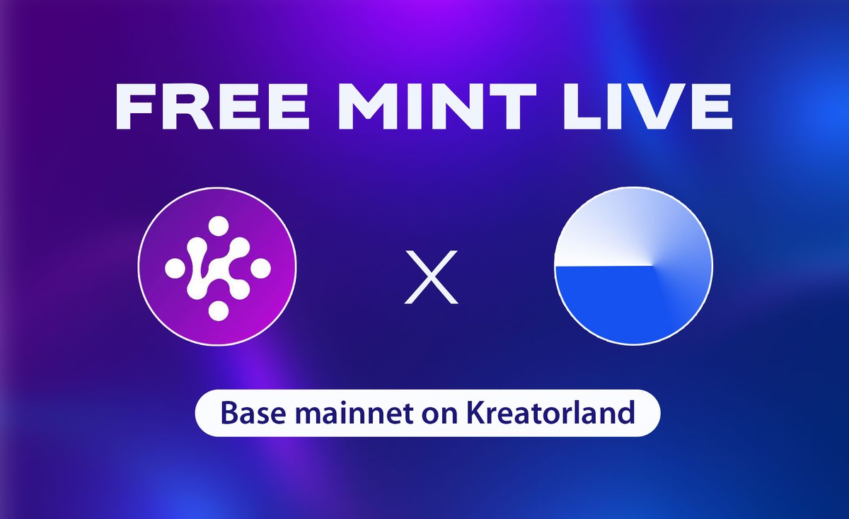 Free Mint Live on Base mainnet on Kreatorland 🚀

<a href="/Kreatorland/">sksksksksk</a> NFT marketplace is now live on @BuildOnBase.

To celebrate this, they have launched a limited-edition free mint NFT.

Mint now: kreatorland.com/drops/base

Mint and be among the first in the Kreatorland Base community.