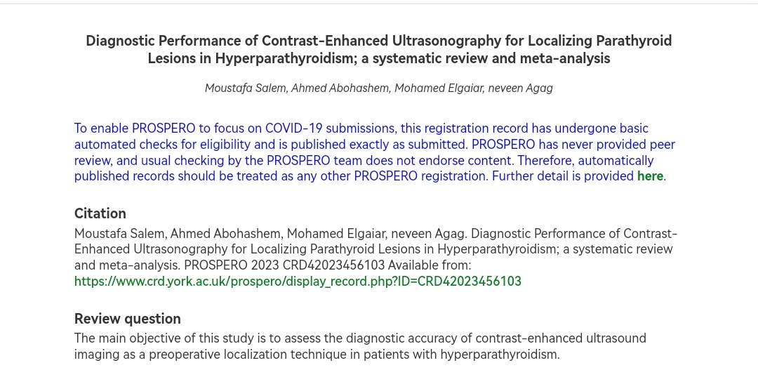 MostaphaSalim's tweet photo. I am pleased that my diagnostic meta analysis protocol has been registered successfully ☺️💫 https://t.co/XYKafzFfov